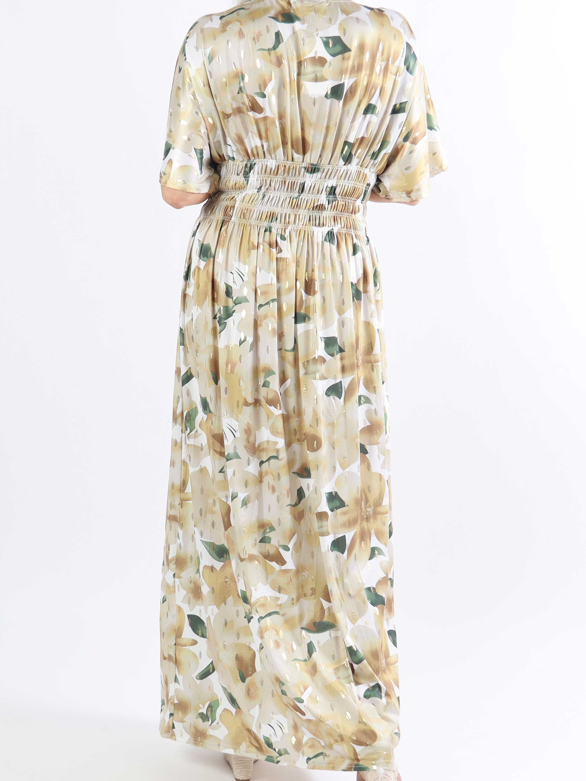 Pams Sweet Flower - Lång elastisk plus size-klänning i skrynkelfritt tyg
